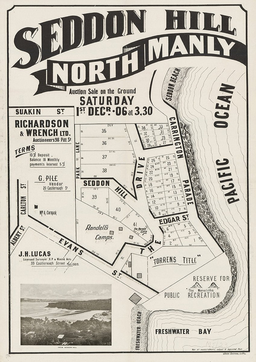 Evans St, Seddon Hill, Suakin St, The Drive, Edgar St, Carrington Pde, Park Lane, Albert St, Carlton St, Freshwater NSW 1906