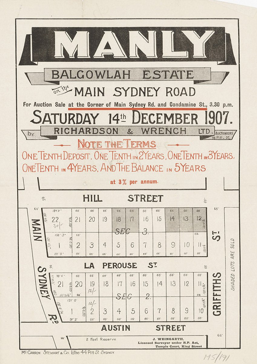 Main Sydney Rd, Hill St, Griffiths St, Austin St, La Perouse St, Fairlight NSW 1907