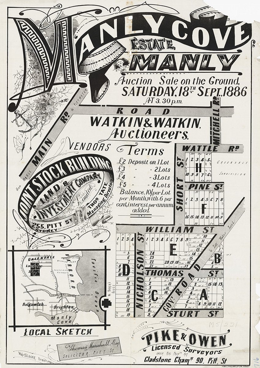 Mitchell Rd, Wattle Rd, Short St, Pine St, William St, Nicholson St, Thomas St, Sturt St, Government Rd, Amourin St, Brookvale, North Manly NSW 1886