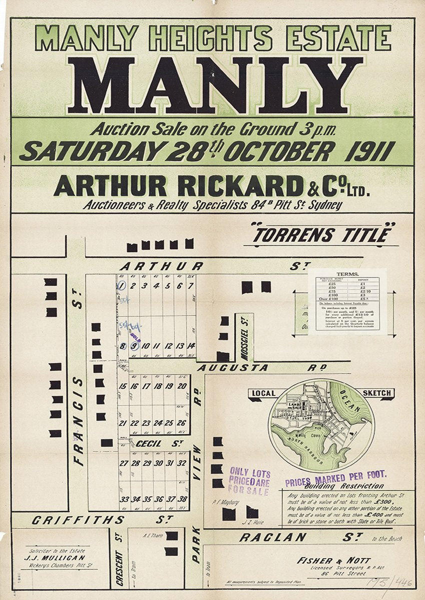 Francis St, Arthur St, Augusta Rd, Park View Rd, Raglan St, Griffiths St, Crescent St, Mossgiel St, Cecil St, Manly, Fairlight NSW 1911