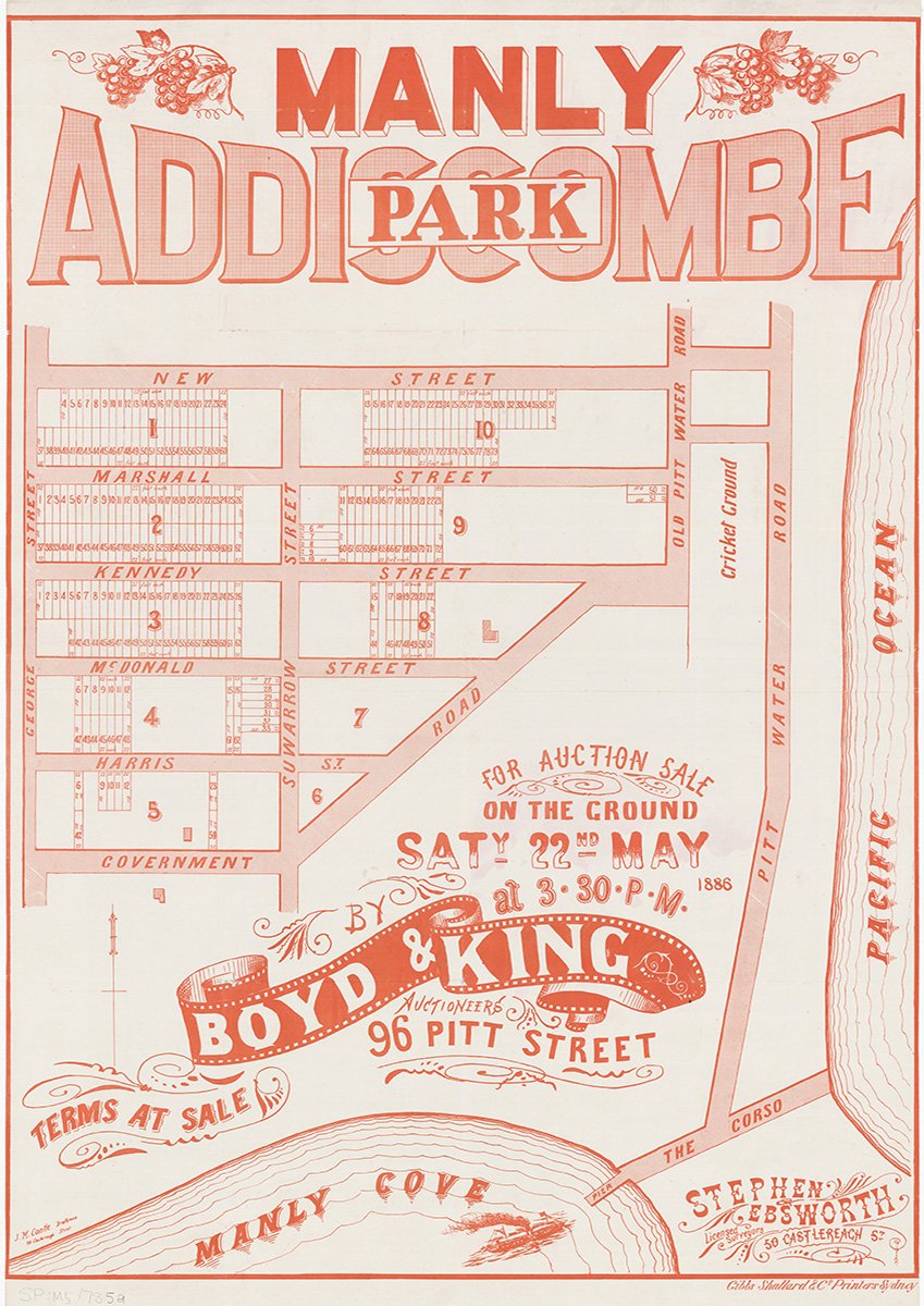 George St, New St, Old Pittwater Rd, Pittwater Rd, Government Rd, Suwarrow St, Marshal St, Kennedy St, McDonald St, Harris St, Manly NSW 1886