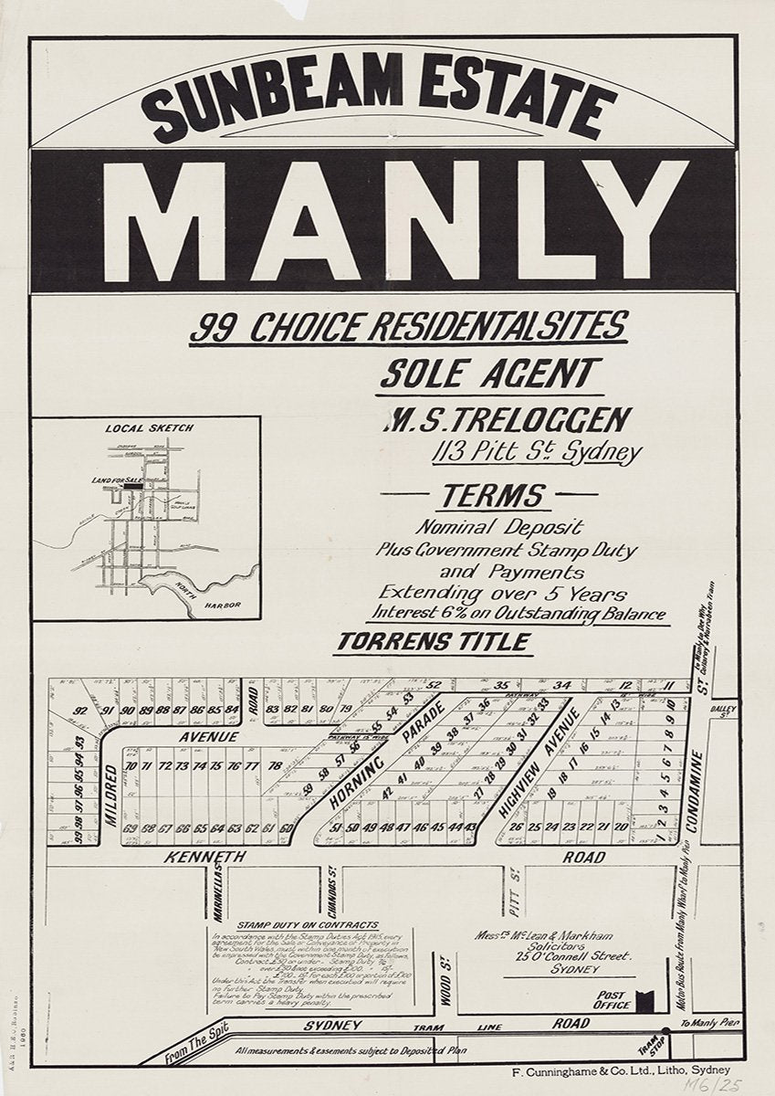 Condamine St, Kenneth Rd, Mildred Ave, Horning Pde, Highview Ave, Marinella St, Chandos St, Pitt St, Sydney Rd, Wood St, Dalley St, Manly Vale NSW