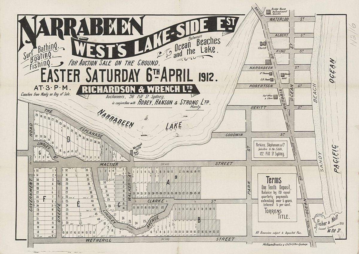 The Esplanade, O'Keefe Ave, Wetherill St, Lindley Ave, Clarke St, Mactier St, Walker Ave, Clarke St, Victoria St, Waterloo St, Albert St, King St, Narrabeen St, Robertson St, Devitt St, Goodwin St, Park St, Ocean St, Fuller St, Veterans Pde, Narrabeen NSW 1912