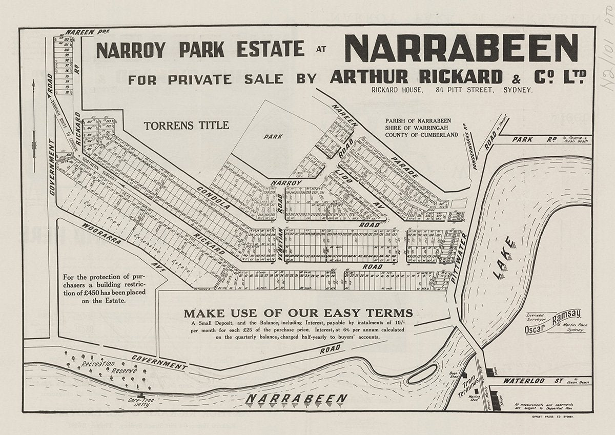 Nareen Pde, Narroy Rd, Gondola Rd, Rickard Rd, Venetian Rd, Lido Ave, Woorarra Ave, Pittwater Rd, Park Rd, Powderworks Rd, North Narrabeen NSW