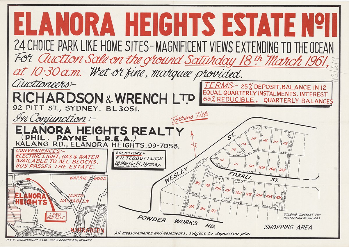 Powder Works Rd, Wesley St, Foxall St, Elanora Heights NSW 1961