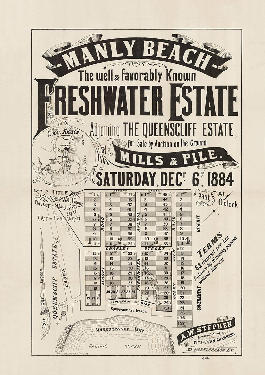 Albert St, Queenscliff Beach, Ocean View Rd, Moore Rd, Freshwater Ave, Charles St, Esplanade, Kooloora Ave, Bridge St, Crown St, Freshwater NSW 1884