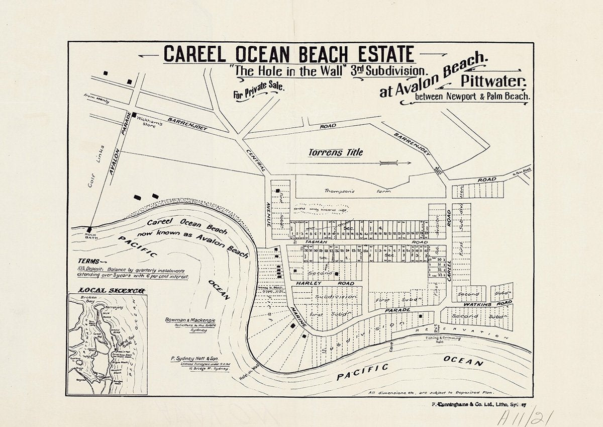 Tasman Rd, Harley Rd, Central Ave, Marine Pde, Careel Rd, Watkins Rd, Barrenjoey Rd, Avalon Pde, Avalon Beach NSW