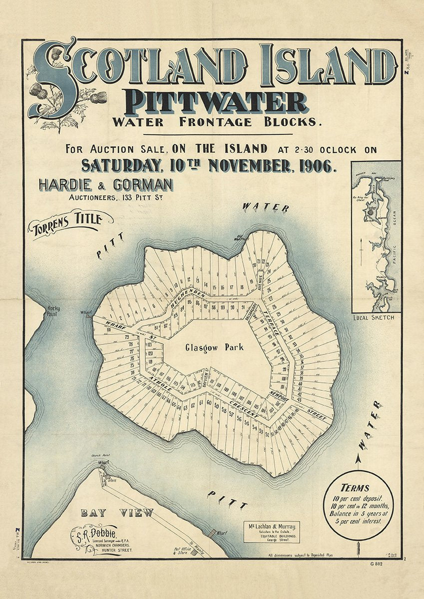 Hughenden Rd, Athole Cres, Newport St, Balshagray Ave, Wharf St, Newport St, Bayview St, Richard Rd, Robertson Rd, Florence Tce, Thompson St, Harold St, Elsie St, Scotland Island NSW 1906