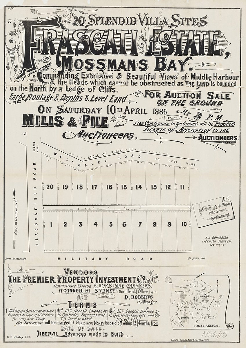 Beaconsfield Rd, Wellesley Rd, Military Rd, Wolseley Rd, Middle Head Rd, Frascatti Ln, Mosman NSW 1886