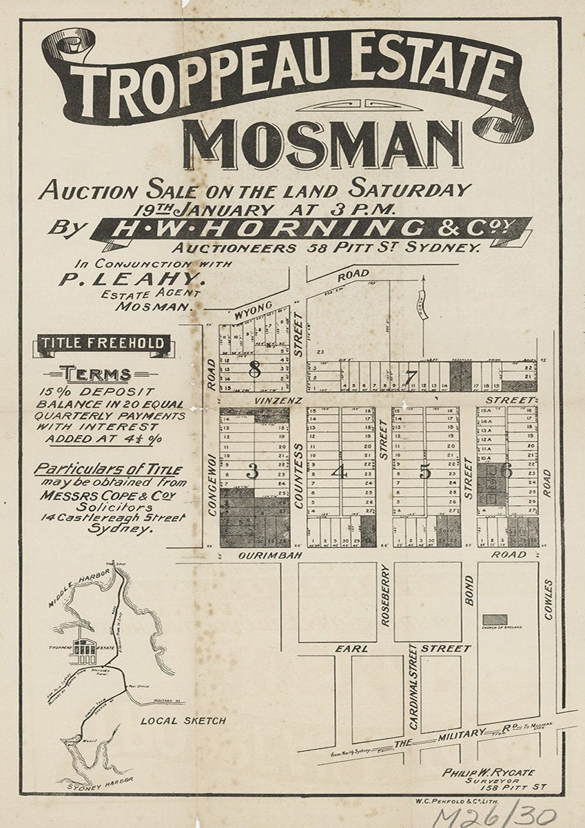 Wyong Rd, Congewoi Rd, Vinzenz St, Ourimbah Rd, Roseberry St, Bond St, Earl St, Cardinal St, Military Rd, Cowles Rd, Awaba St, Countess St, Military Rd, Mosman NSW