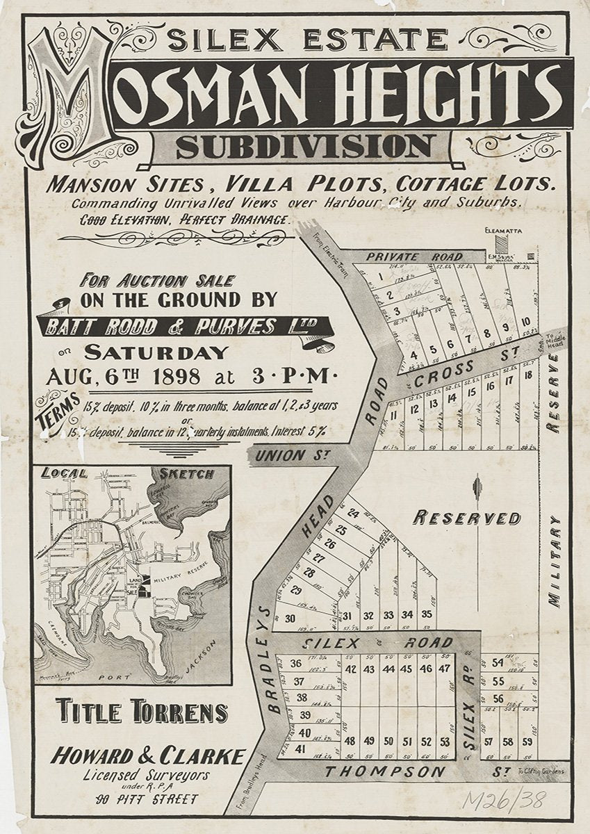 Bradleys Rd, Thompson St, Silex Rd, Cross St, Private Rd, Union St, Ellamatta Ave, Mosman, Clifton Gardens NSW 1898