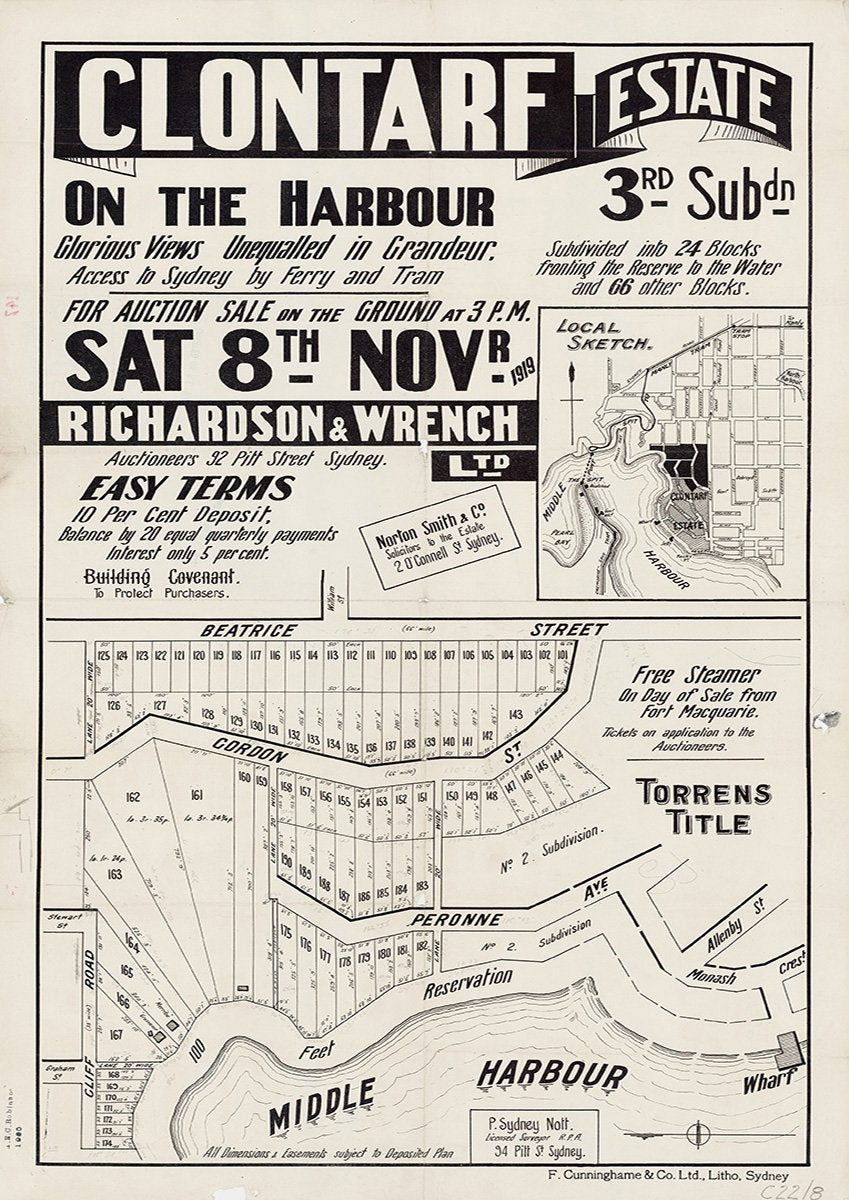 Beatrice St, Gordon St, Peronne Ave, Monash Crescent, Allenby St, Amiens Rd, Cliff Rd, Graham St, Stewart St, William St, Clontarf NSW 1919