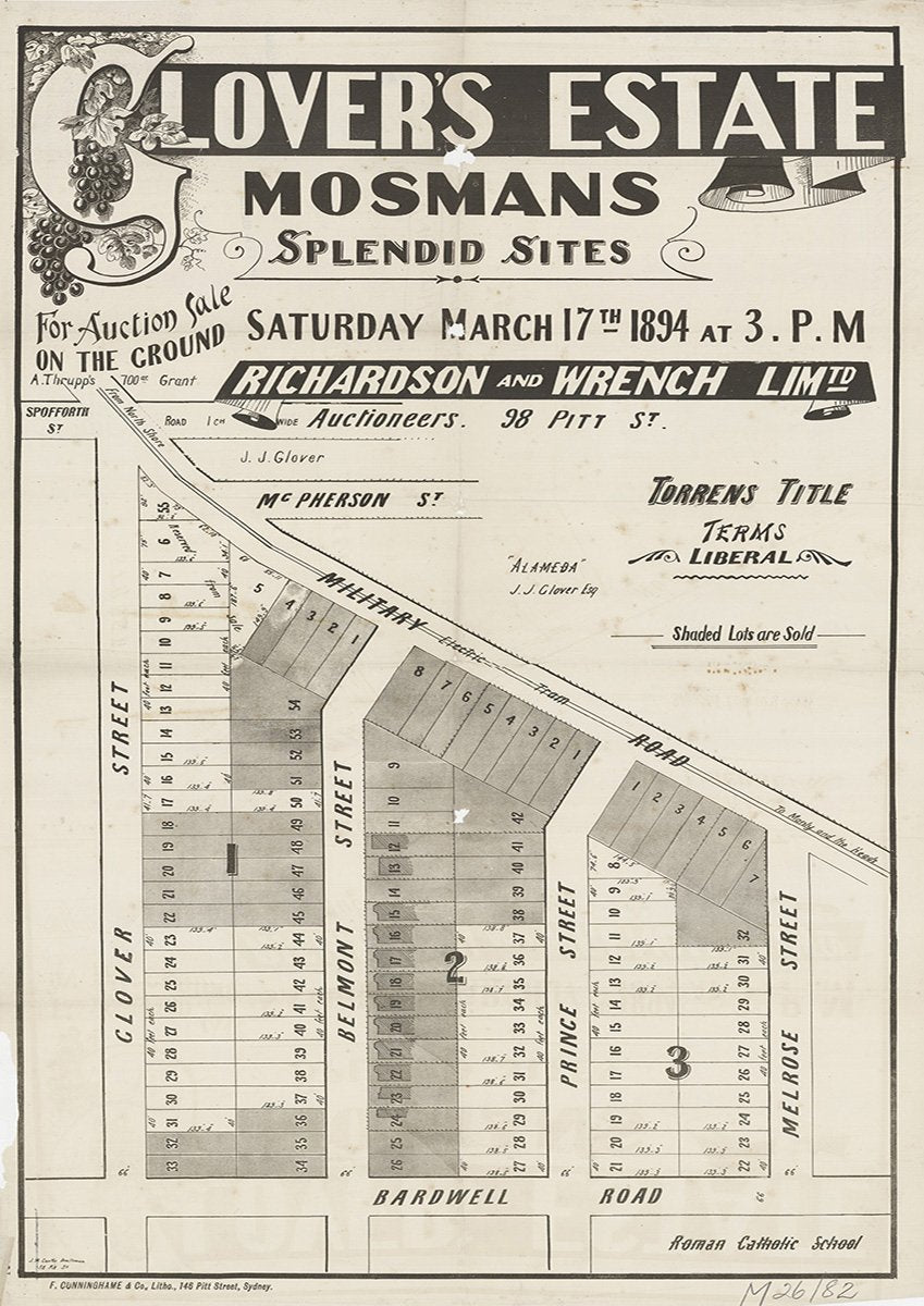 Glover St, Bardwell Rd, Melrose St, Prince St, Belmont St, Military Rd, Mosman NSW 1894