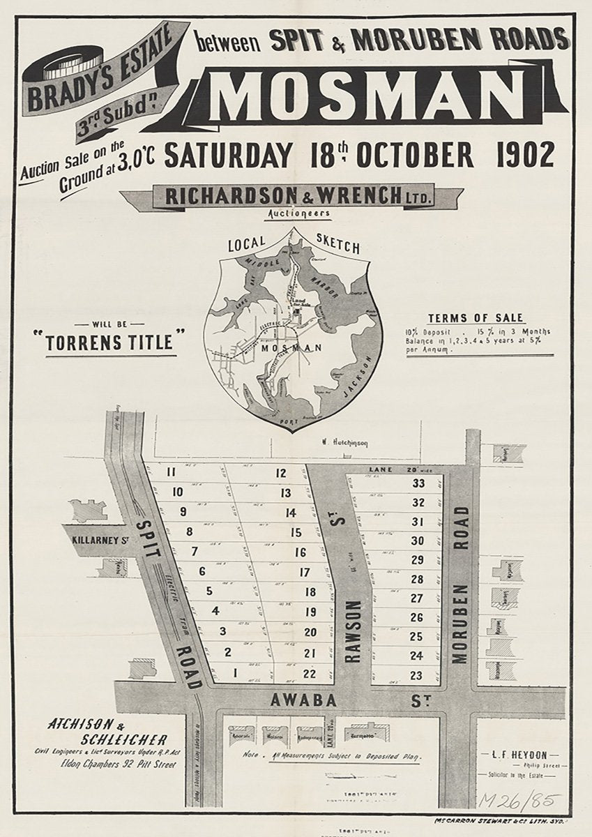 Killarney St, Spit Rd, Rawson St, Moruben Rd, Awaba St, Mosman NSW 1902