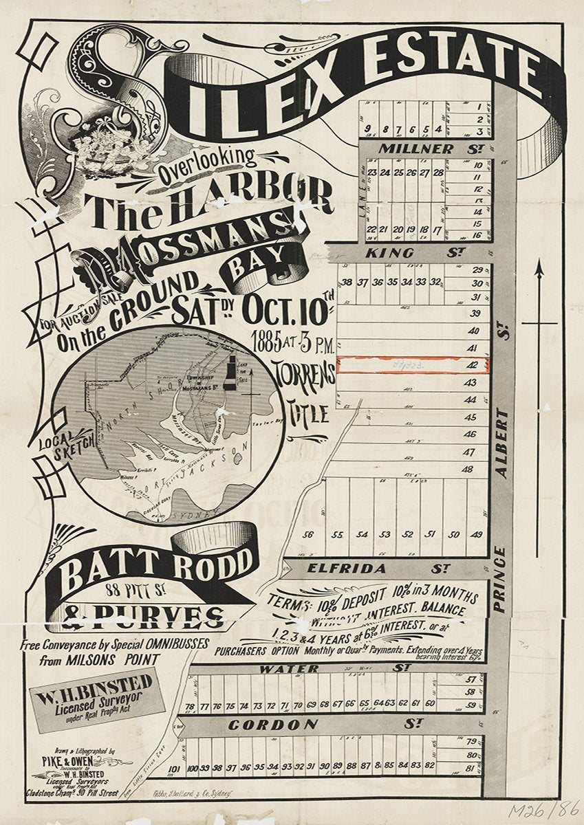 Millner St, King St, Elfrida St, Water St, Gordon St, Prince Albert St, Queen St, Lennox St, Mosman NSW 1885