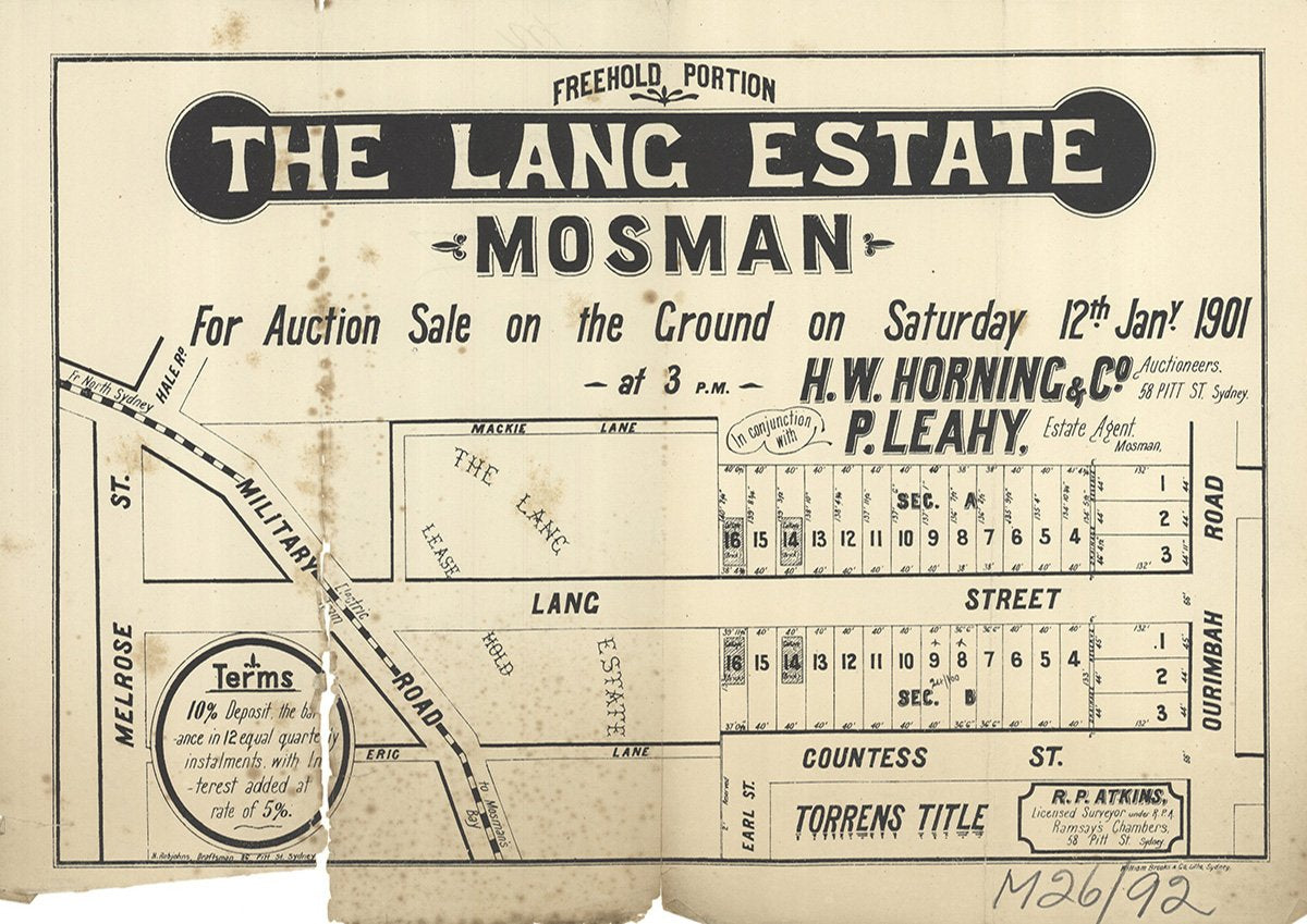 Melrose St, Bardwell St, Earl St, Countess St, Ourimbah Rd, Lang St, Military Rd, Hale Rd, Mosman NSW 1901