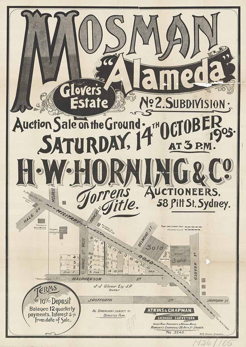 Hale Rd, Melrose St, Military Rd, Princes St, Belmont St, Macpherson St, Spofforth St, Glover St, Mosman NSW 1905