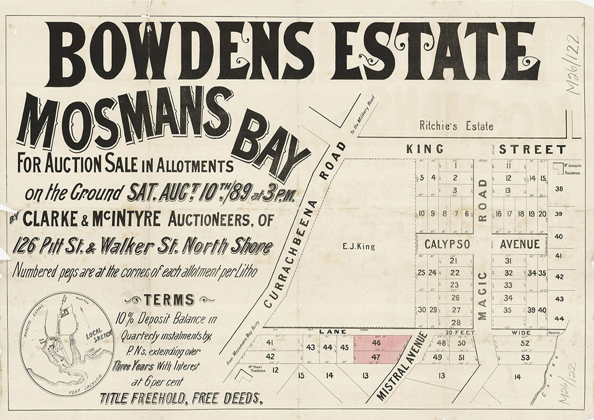 Currachbeena Rd, King St, Calypso Ave, Magic Rd, Mistral Ave, Queen St, Raglan St, Curraghbeena Rd, Mosman NSW 1889