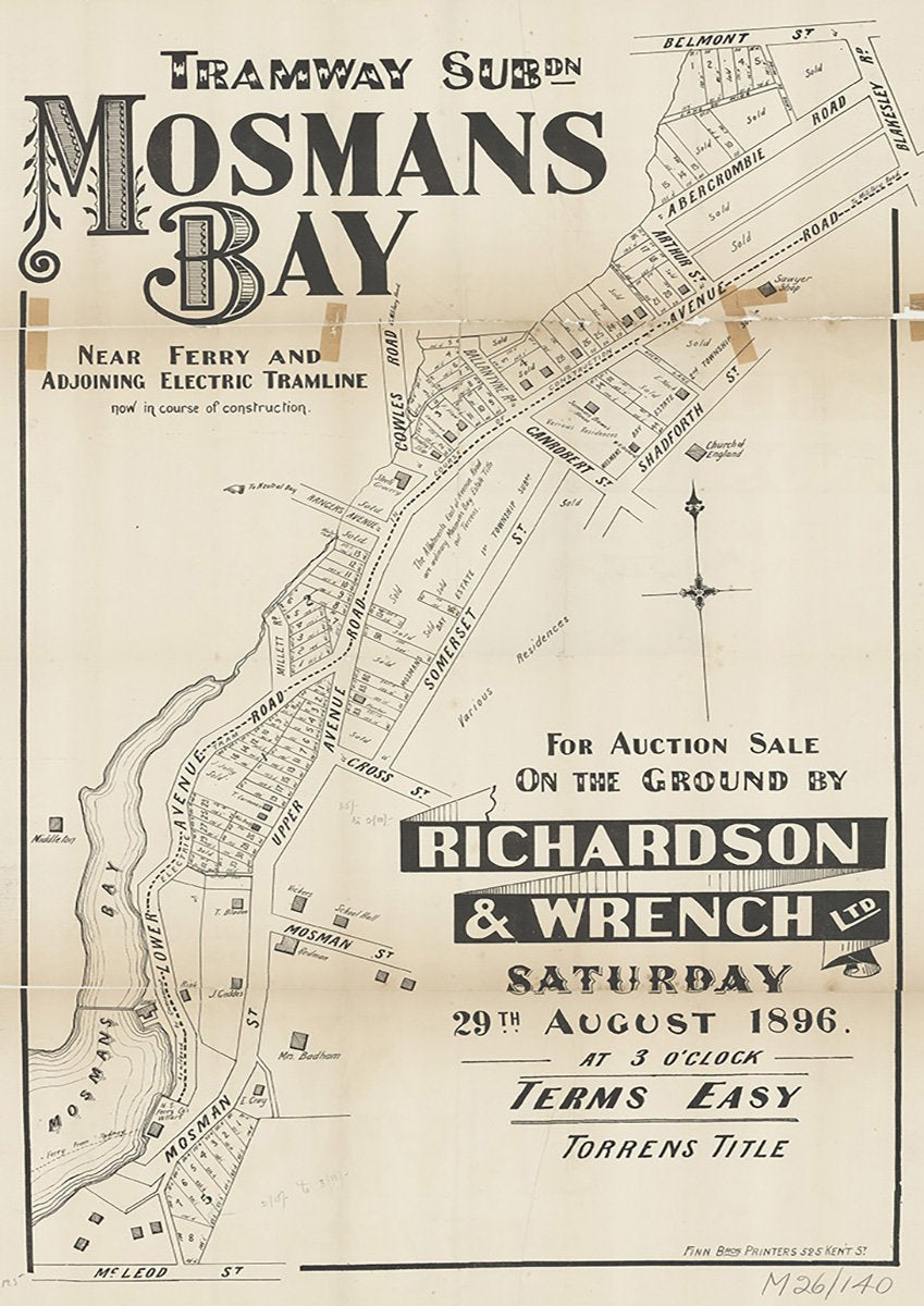 McLeod St, Mosman St, Upper Avenue Rd, Lower Avenue Rd, Cross St, Somerset St, Canrobert St, Cowles Rd, Shadforth St, Arthur St, Abercrombie Rd, Belmont St, Blakesley Rd, Mosman St, Ballantyne Rd, Mosman NSW 1896