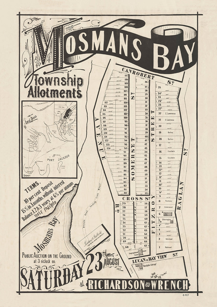 Avenue Rd, Lucan St, Bay View St, Raglan St, Canrobert St, Somerset St, Fitzroy St, Cross St, Mosman NSW 1884