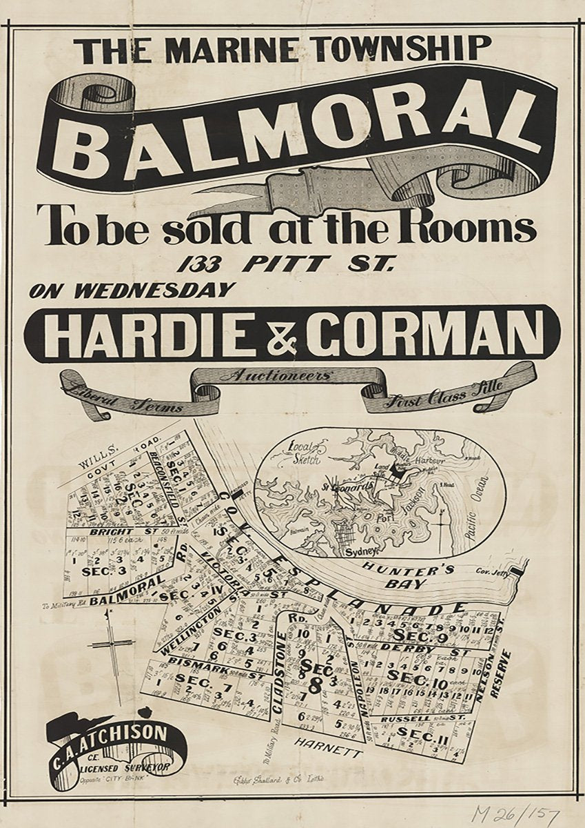 Govt Rd, Beaconsfield St, Bright St, Balmoral Rd, Wellingtong St, Bismark St, Gladstone Rd, Napoleon St, Russell St, Derby St, Nelson St, Esplanade, Victoria St, Mosman, Balmoral NSW