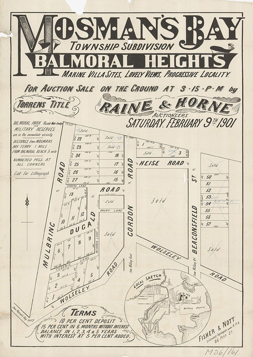 Mulbring Rd, Wolseley Rd, Duncald Rd, Gordon Rd, Heise Rd, Beaconsfield St, Wolseley Rd, Coronation Ave, Dugald Rd, Heise Rd, Mosman, Balmoral NSW 1901