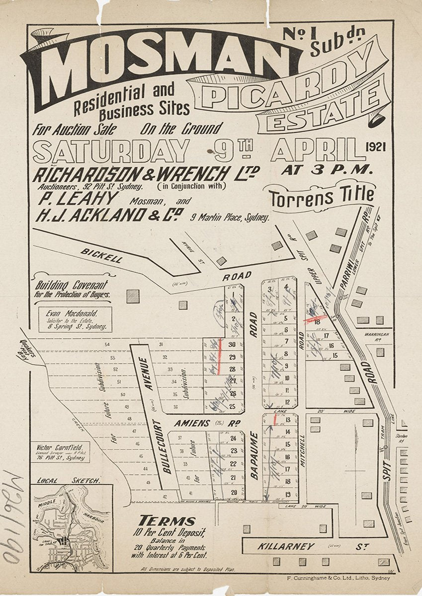 Bullecourt Ave, Amiens Rd, Bapaume Rd, Mitchell Rd, Bickell Rd, Spit Rd, Parriwi Rd, Ryrie St, Mosman NSW 1921