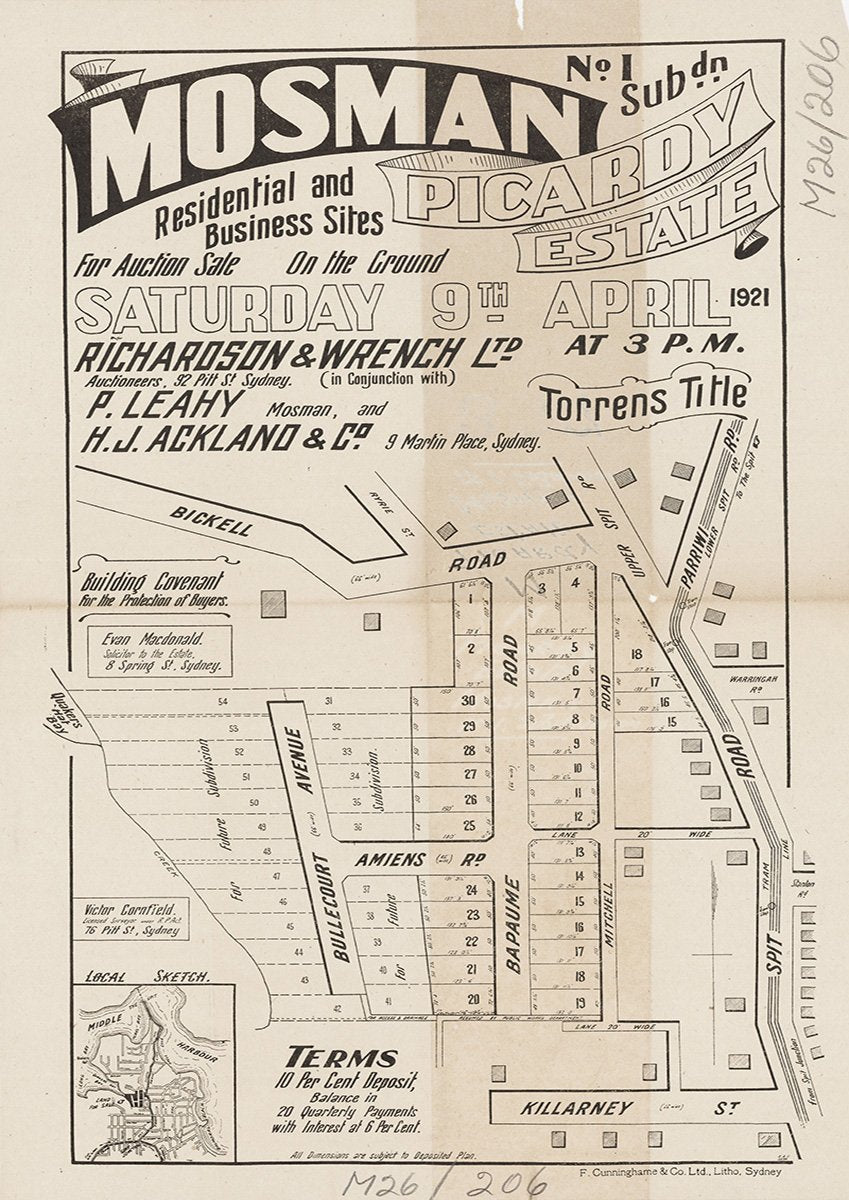 Bullecourt Ave, Amiens Rd, Bapaume Rd, Mitchell Rd, Bickell Rd, Spit Rd, Parriwi Rd, Killarney St, Ryrie St, Stanton Rd, Mosman NSW 1921