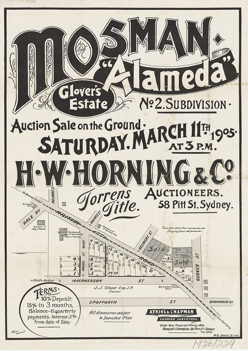 Hale Rd, Melrose St, Military Rd, Princes St, Belmont St, Macpherson St, Spofforth St, Glover St, Mosman, Cremorne NSW 1905